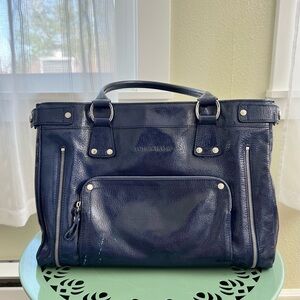 LONGCHAMP Blue Vintage Patent Soft Leather Shoulder Bag